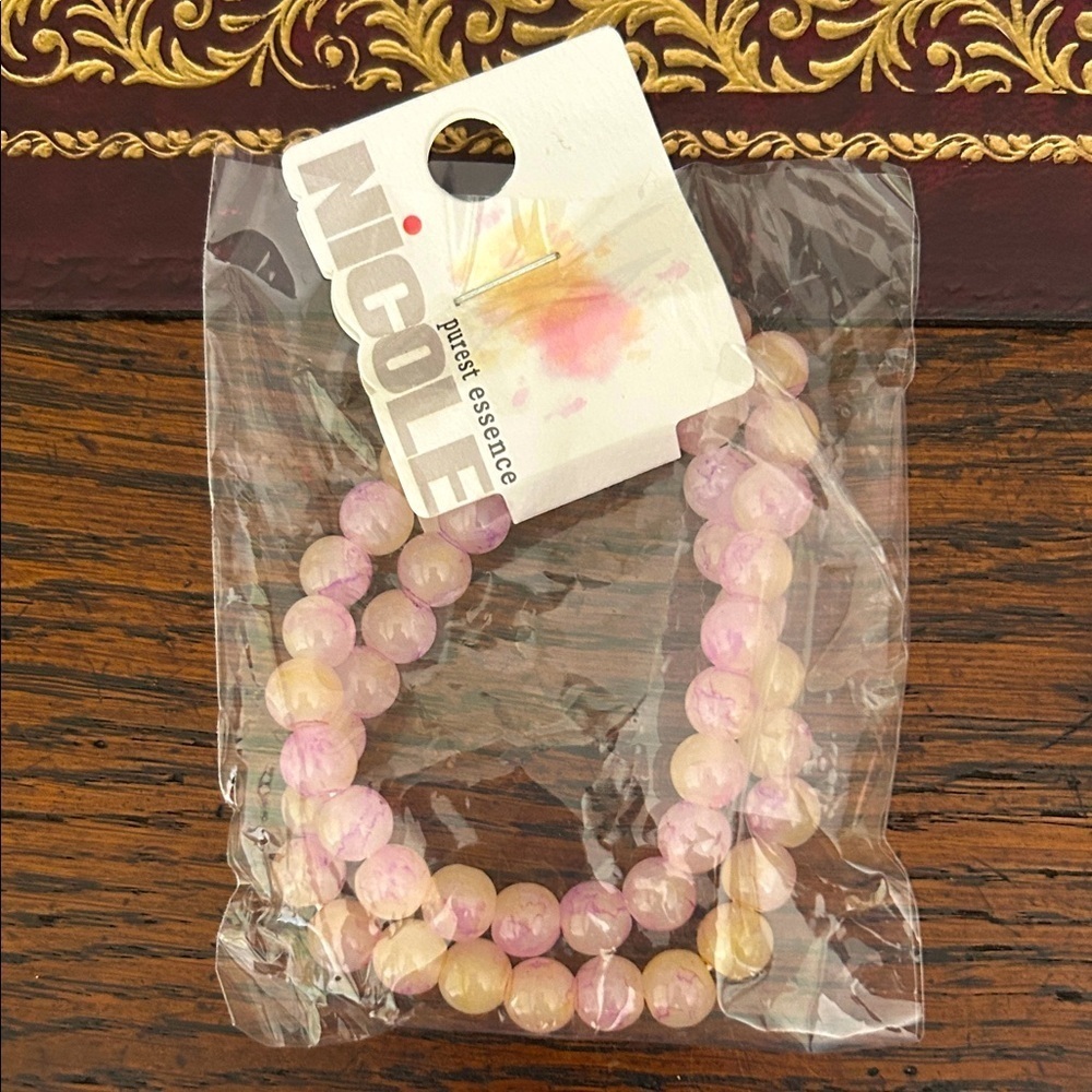 Nicole Pastel Stretch Pink and Cream Bracelet Set